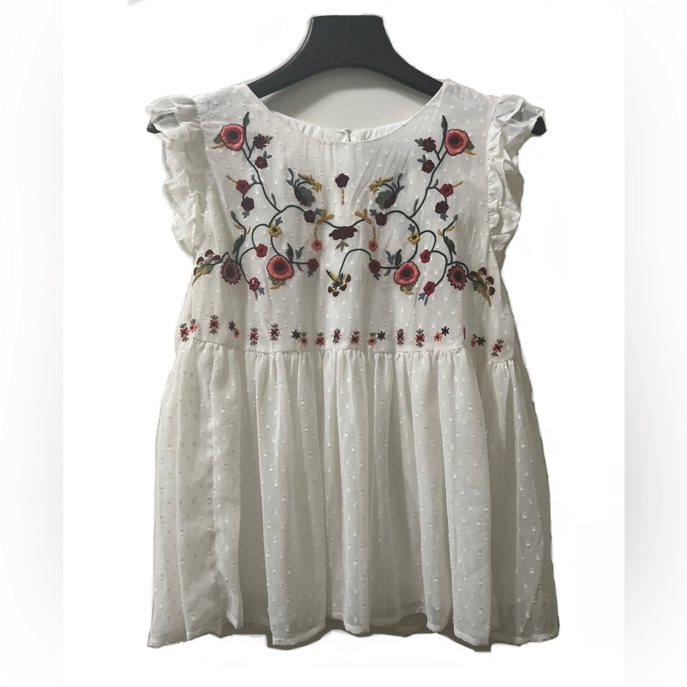 Chelsea & Theodore | Embroidered Ruffle Blouse